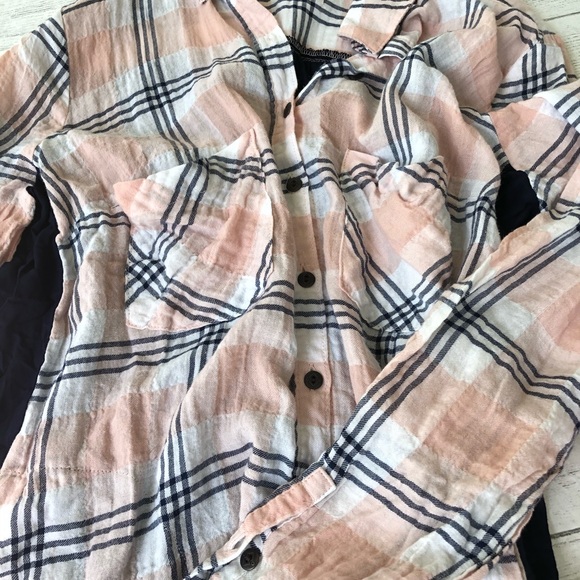 Free People Behind The Funnel Pink Plaid Buttoned - Picture 15 of 16